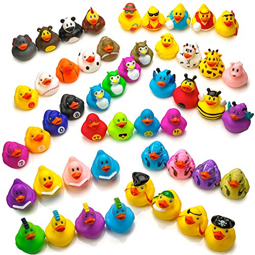 Kicko Assorted Rubber Ducks with Mesh Bag - 50 Ducklings, 2 Inch – Jeep Ducks for Kids, Baby Bath Toys, Sensory Play, Stress Relief, Novelty, Stocking Stuffers, Classroom Prizes, Supplies, Holidays