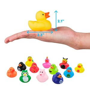 Kicko Assorted Rubber Ducks with Mesh Bag - 50 Ducklings, 2 Inch – Jeep Ducks for Kids, Baby Bath Toys, Sensory Play, Stress Relief, Novelty, Stocking Stuffers, Classroom Prizes, Supplies, Holidays