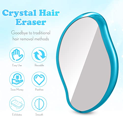 Crystal Hair Eraser, Reusable Crystal Hair Remover Magic Painless Exfoliation Hair Removal Tool, Magic Hair Eraser for Back Arms Legs, Washable, Hair Remover for Women and Men(Blue)