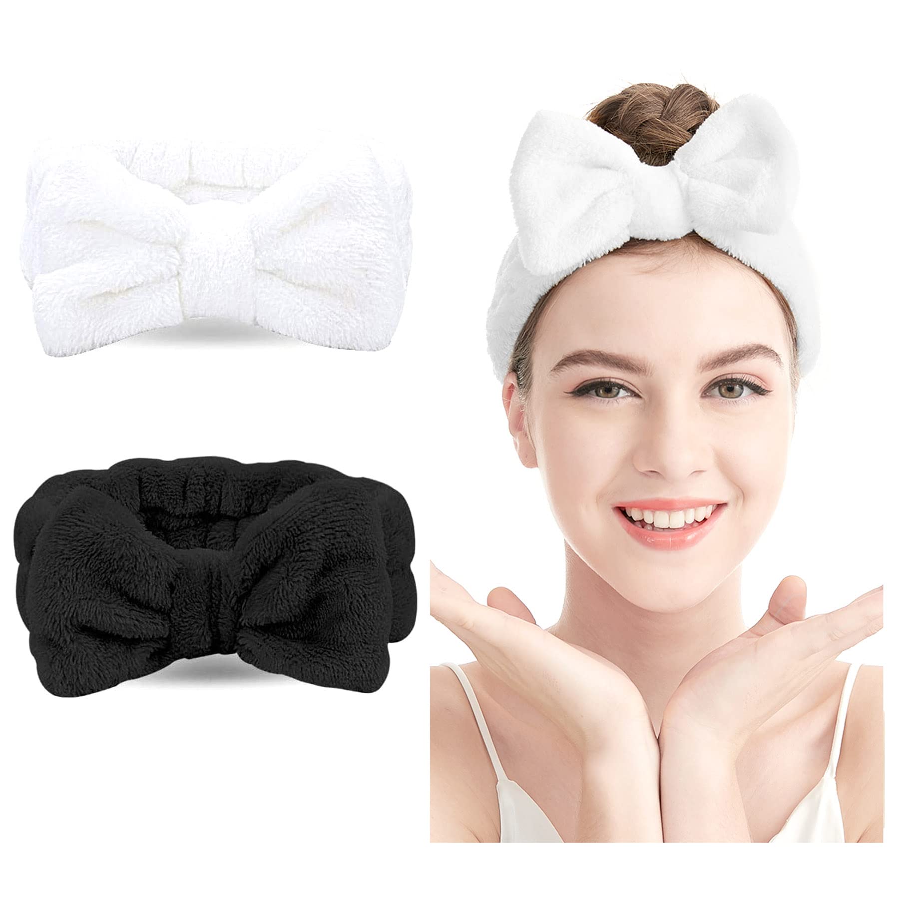 LADES 2 Pack Makeup Hair Headband, Bow Spa Headbands for Women Teen Girl Gifts Trendy Stuff, Soft Skincare Headband for Shower Washing Face