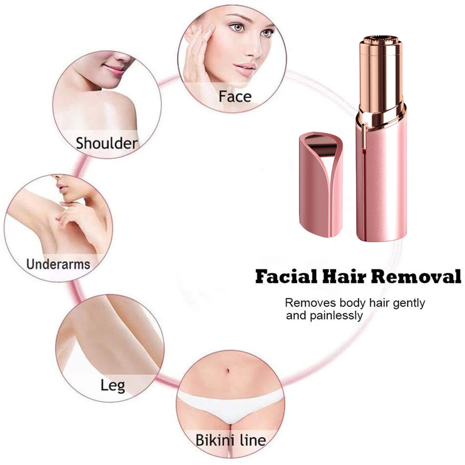 Facial Hair Removal for Women Painless Hair Remover, Waterproof Shaver Razor Hair Remover with LED Light for Face Bikini Peach Fuzz Upper Mustache Lip Chin (rose gold)