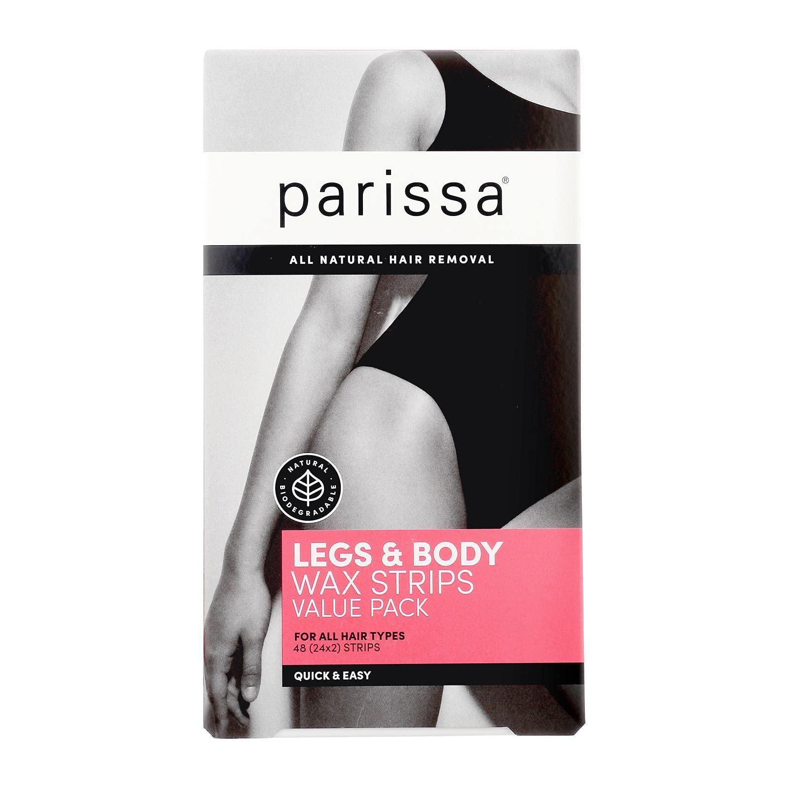 Parissa Legs & Body Wax Strips Kit Value Pack for Body Hair Removal, At-Home Waxing Kit with Ready-to-Use Large Wax Strips, 5ml Aftercare Oil, Suitable for All Hair Types, Skin-Safe (48 Pack)