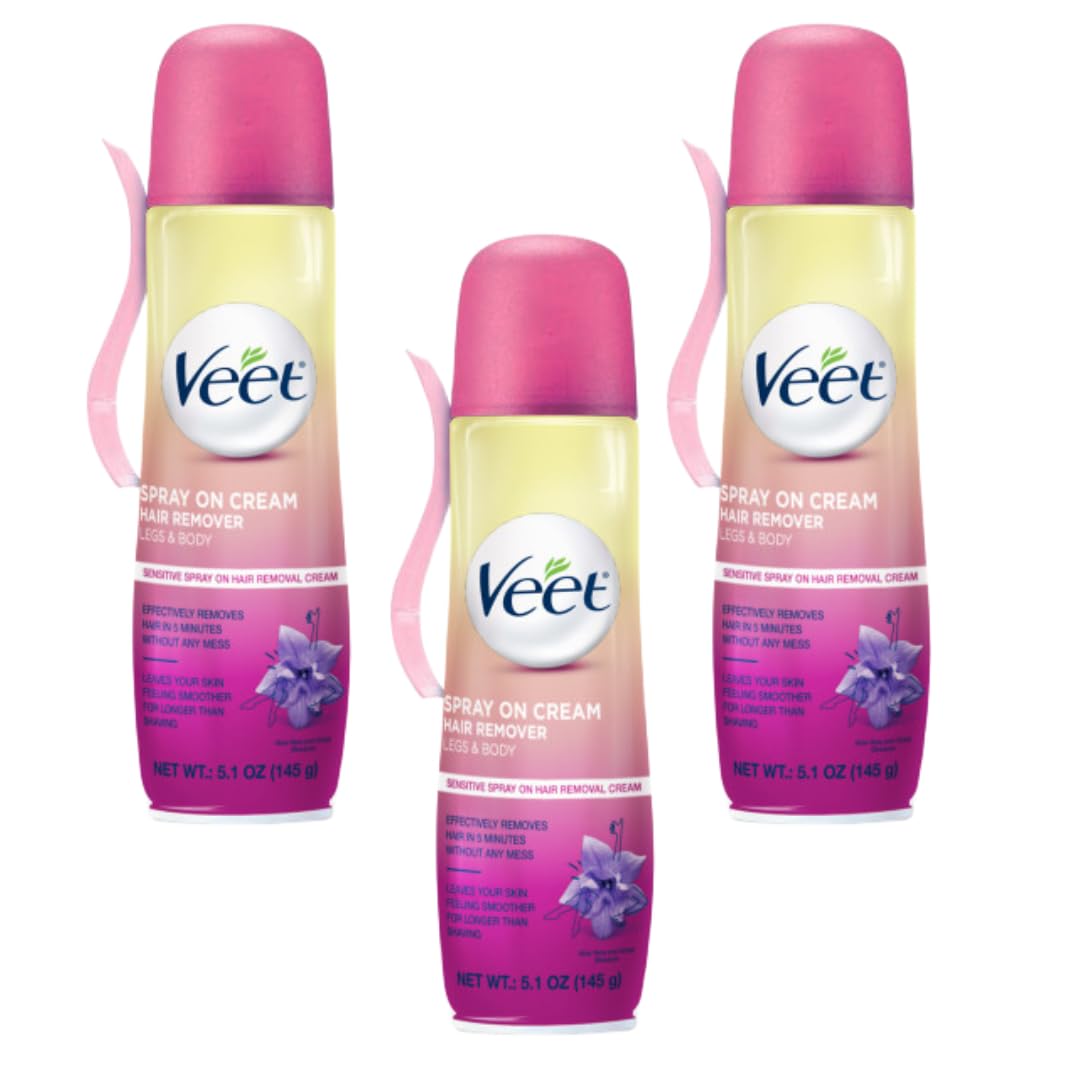 Veet Spray On Hair Removal Cream, for Legs & Body, 5.1 Oz (Pack of 3)