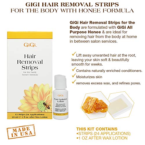 GiGi Hair Removal Strips for the Body - Pre-Waxed with GiGi All-Purpose Honee Formula, 12 Strips