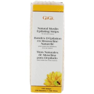 gigi small natural muslin epilating strips for hair waxing/hair removal, 100 strips