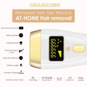 Gransumr IPL Laser Hair Removal Device At-Home Permanent Painless Hair Remover for Women and Men Best Whole Body Facial Face Armpits Back Legs Arms Face Bikini Line