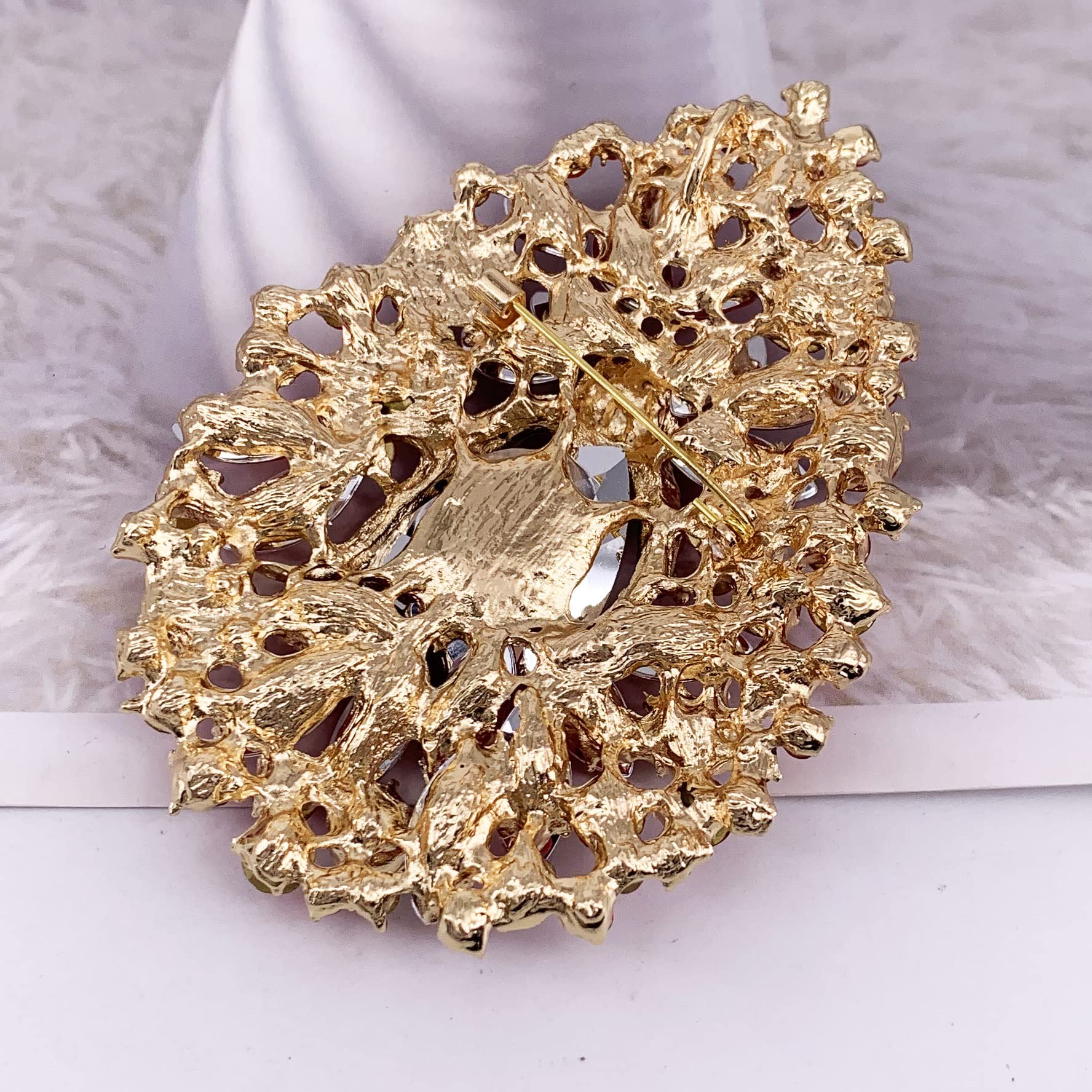 SELOVO Huge Big Large Flower Statement Brooches and Pins Scarf Decoration Gold Tone (Red)