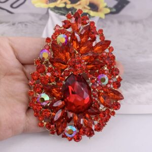 SELOVO Huge Big Large Flower Statement Brooches and Pins Scarf Decoration Gold Tone (Red)