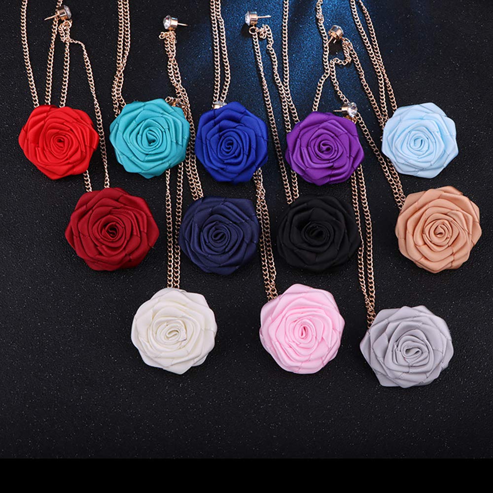 Fashion Bridegroom Wedding Brooches Cloth Art Hand-Made Rose Flower Brooch Lapel Pin Badge Tassel Chain Men's Suit Accessories (Red)