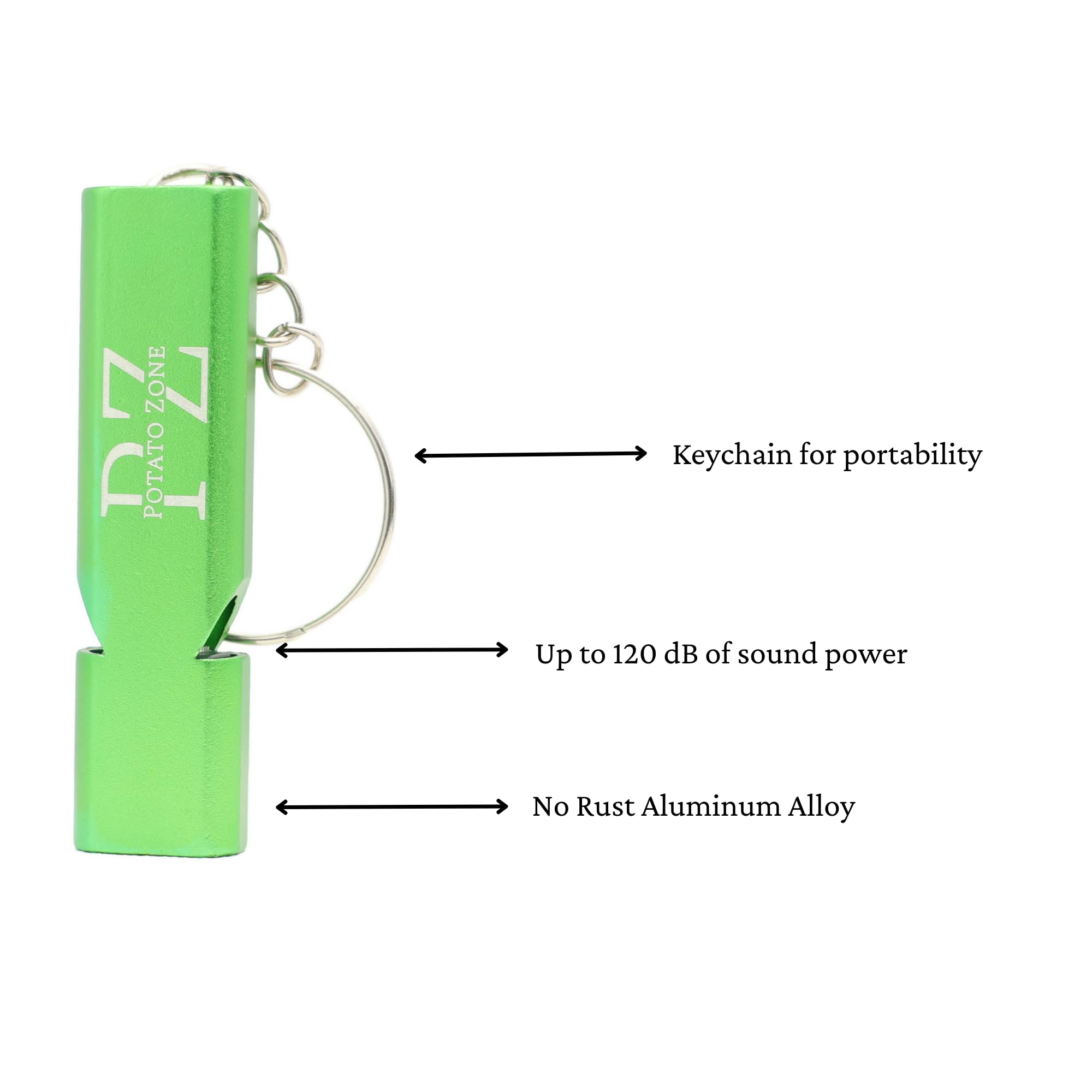 Potato Zone Emergency Whistle – Survival Keychain Whistle Emergency – 120db Loud Safety Whistle for Protection, Camping, Hiking, Sports, Dog Training – Portable Metal Whistle with Keychain