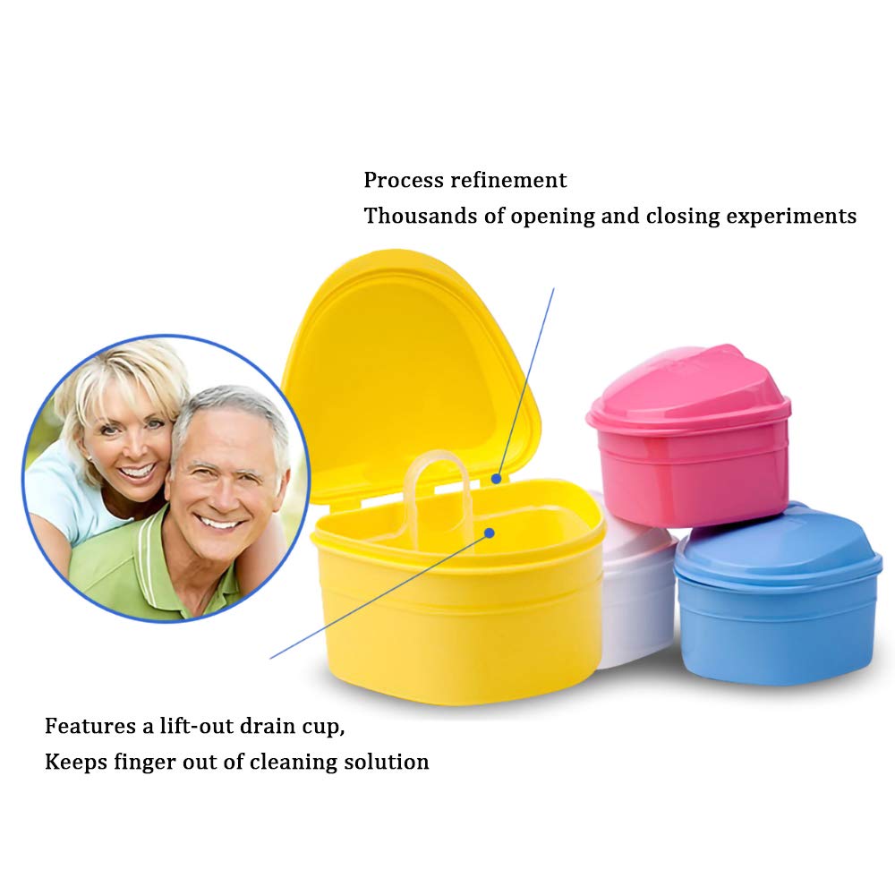 Denture Bath Box Cup, Complete Clean Care for Dentures, Clear Braces, Mouth Guard, Night Guard & Retainers,Traveling (Navy Blue & Blue)