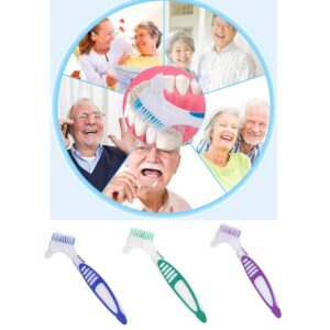 3 Pcs Denture Cleaning Brush Portable Cleaning Brush False Teeth Brushes for Denture Care Denture Cleaner with Multi-Layered Soft Bristles and Dual Angled (QIUTINGD-01)