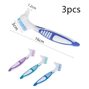 3 Pcs Denture Cleaning Brush Portable Cleaning Brush False Teeth Brushes for Denture Care Denture Cleaner with Multi-Layered Soft Bristles and Dual Angled (QIUTINGD-01)