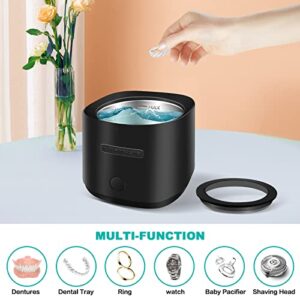 Ultrasonic Retainer Cleaner Denture Cleaning: 42kHz Portable Sonic Dental Clean Pod for Mouth Guard Denture Aligner Invisalign (Black)