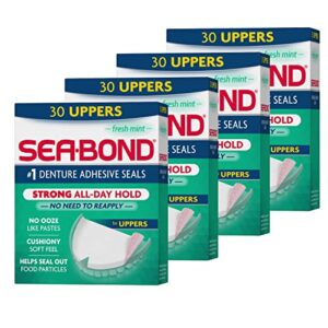 sea-bond secure denture adhesive seals, fresh mint uppers, zinc-free, all-day-hold, mess-free, 30 count (pack of 4)