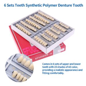 168 Pieces False Teeth Dental Complete Acrylic Resin Denture Teeth, 6 Sets Whole Teeth Synthetic Polymer Denture Tooth, 23 Shade A3 Upper + Lower Dental Materials for Replacement, DIY, or Halloween