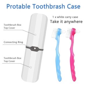 Jrehoor Denture Brush, 2 Pieces False Toothbrush with White Carrying Case, Multi-Layered Bristles Ergonomic Rubber Handle for Fake Teeth Cleaning