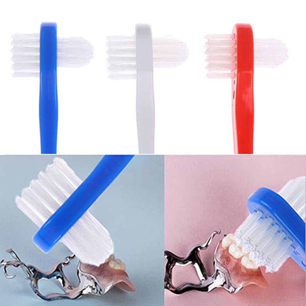 JINJIASUYISU 3Pcs Denture Brush Dual Head Toothbrushes Hard Denture Cleaning Brush Denture Toothbrush Cleaning Brush for Keeping Dentures Clean