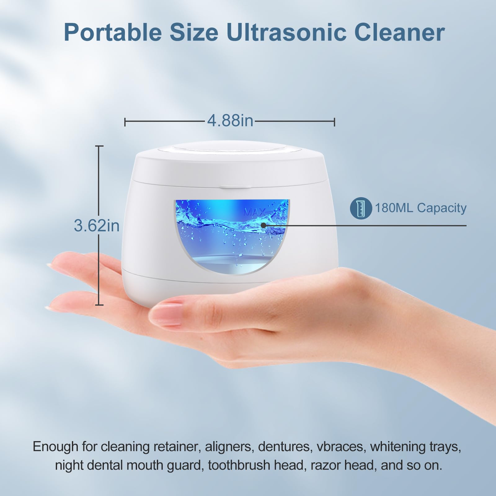 Raymall Utrasonic Retainer Cleaner, Denture Ultrasonic Cleaner Portable Aligner Sonic Dental Appliance Cleaner Jewelry Cleaning Machine for Home Travel, Sonic Dental Cleaner Ultrasonic Dental Cleaner