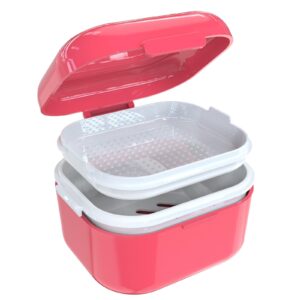 ziznba denture bath retainer case,portable soaking denture box, denture bath case with strainer, for dentures and braces (1 pack)