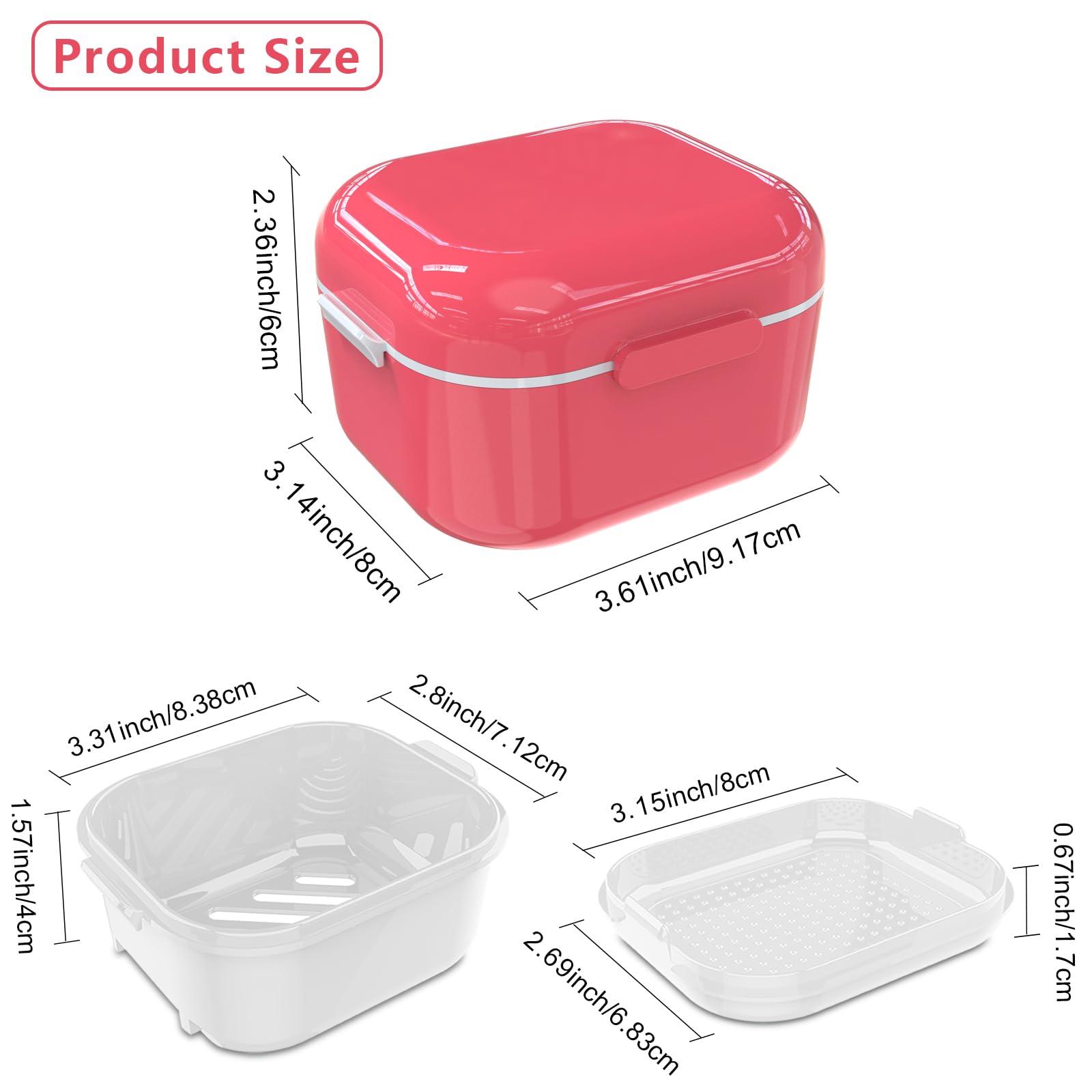 ZIZNBA Denture Bath Retainer Case,Portable Soaking Denture Box, Denture Bath Case with Strainer, for Dentures and Braces (1 PACK)