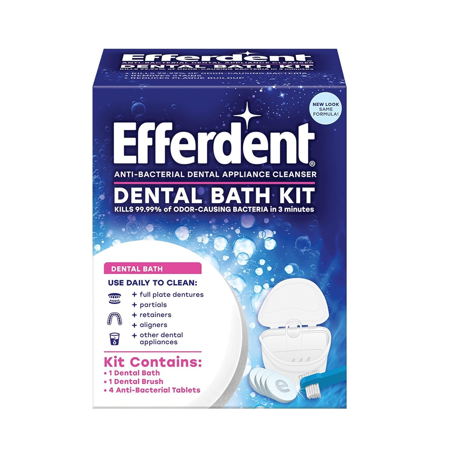 Efferdent Retainer & Denture Cleaner Tablets and Dental Bath, 4 Tablets (Pack of 3)