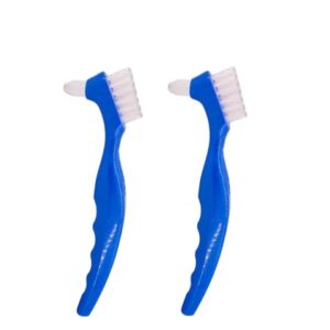 American Goods 2/Pcs Blue Denture Care Brushes Glitter Firm Hard Duble Sided Cleaning Denture Toothbrushes