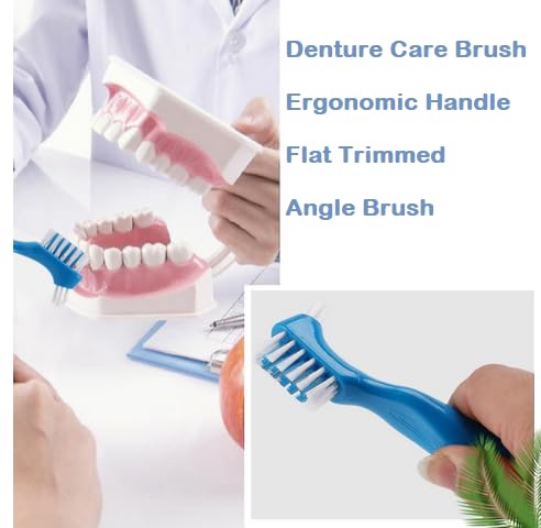 American Goods 2/Pcs Blue Denture Care Brushes Glitter Firm Hard Duble Sided Cleaning Denture Toothbrushes