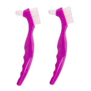 American Goods 2/Pcs Glitter Purple Denture Care Brushes Hard Duble Sided Cleaning Denture Toothbrushes