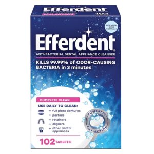 Efferdent Retainer Cleaning Tablets, Denture Cleaning Tablets for Dental Appliances, Complete Clean, 102 Count (Pack of 8)