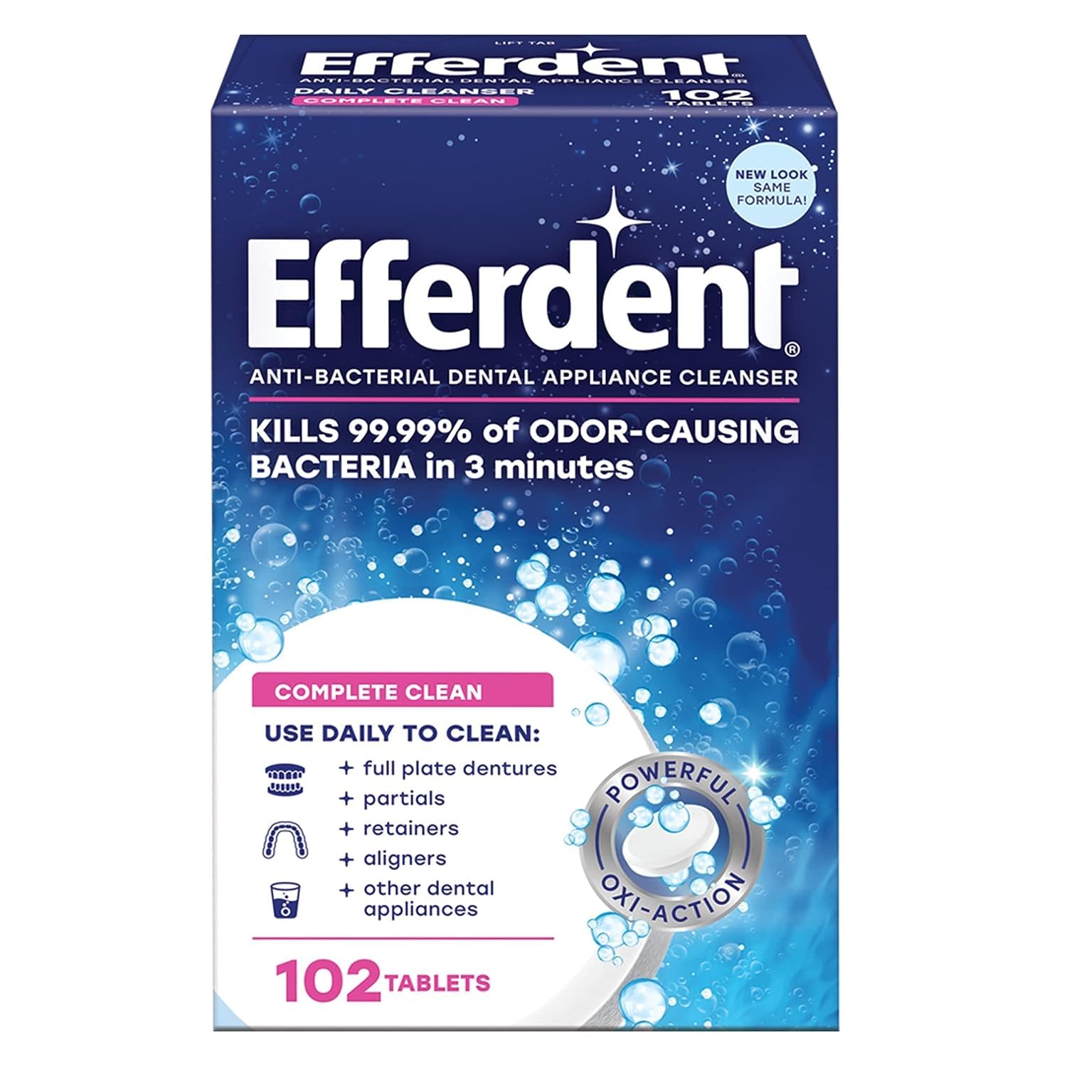 Efferdent Retainer Cleaning Tablets, Denture Cleaning Tablets for Dental Appliances, Complete Clean, 102 Count (Pack of 8)