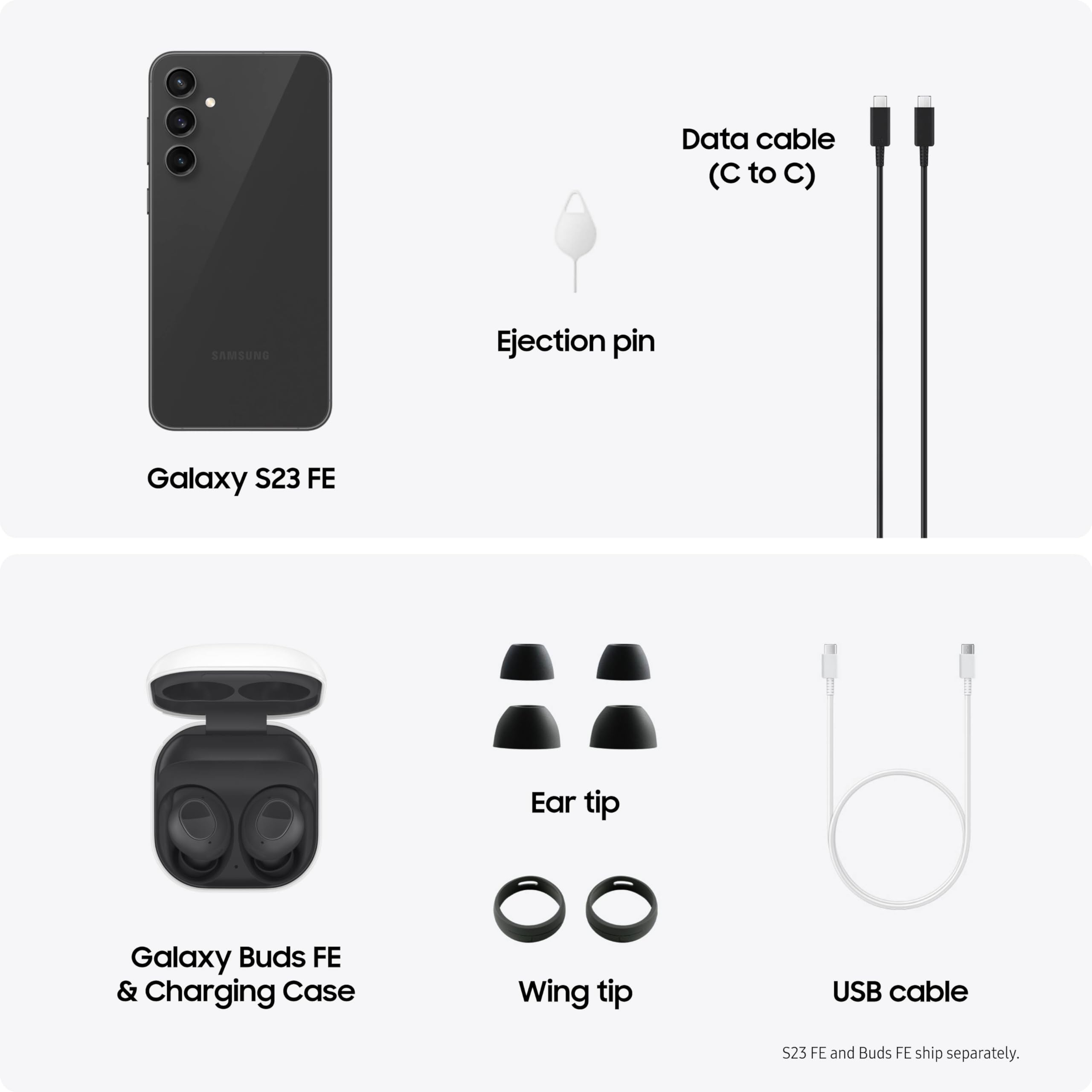 SAMSUNG Galaxy S23 FE Cell Phone (Graphite) + $49.99 Buds FE (Graphite) 128GB Unlocked Android Smartphone w/Long Battery Life and True Wireless Bluetooth Earbuds w/Wing Tip Design US Version, 2023