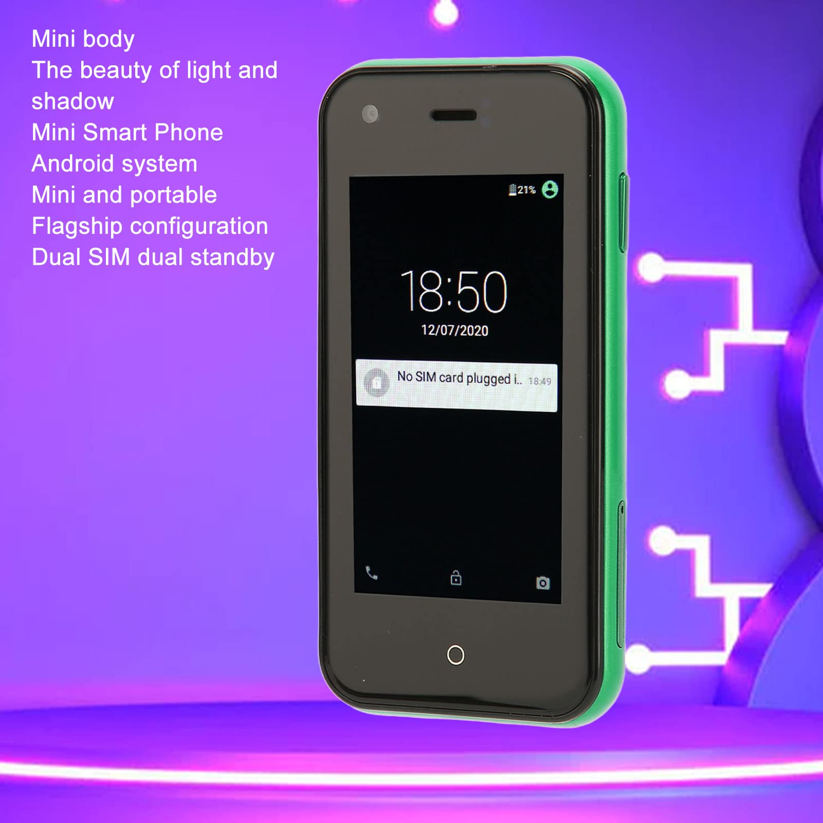 2.5 Inch Mini Smartphone for Kids, 1GB 8GB Quad Core 3G GSM Mobile Phone, D18 Android6.0 Small Pocket Cellphone with 1580mAh Batetry Long Standby for Students, Spare Phone (Green)