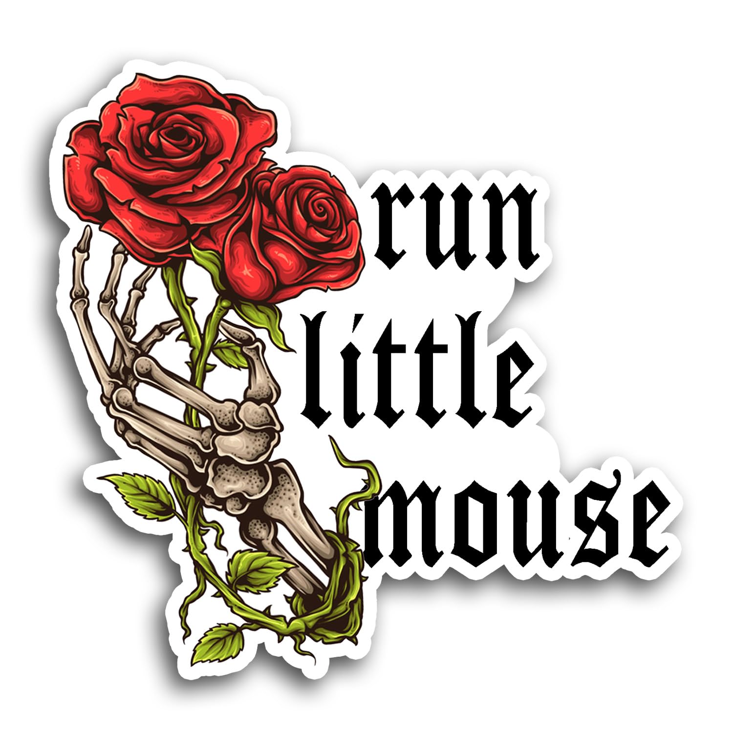 Run Little Mouse Sticker Black Rose Kindle Skeleton Haunting Adeline Hunting Adeline Dark Romance Booktok Bookish Book Lover Vinyl Die Cut Sticker for Car Laptop Phone Water Bottle (Customize Size)