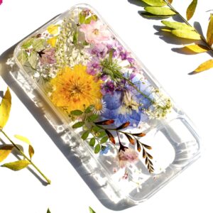 Meadow Unique Pressed flower foral Phone cases cover for Apple Iphone 15 skin cover case, Soft silicone rigid back, hybrid