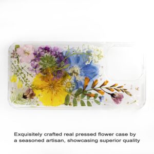 Meadow Unique Pressed flower foral Phone cases cover for Apple Iphone 15 skin cover case, Soft silicone rigid back, hybrid