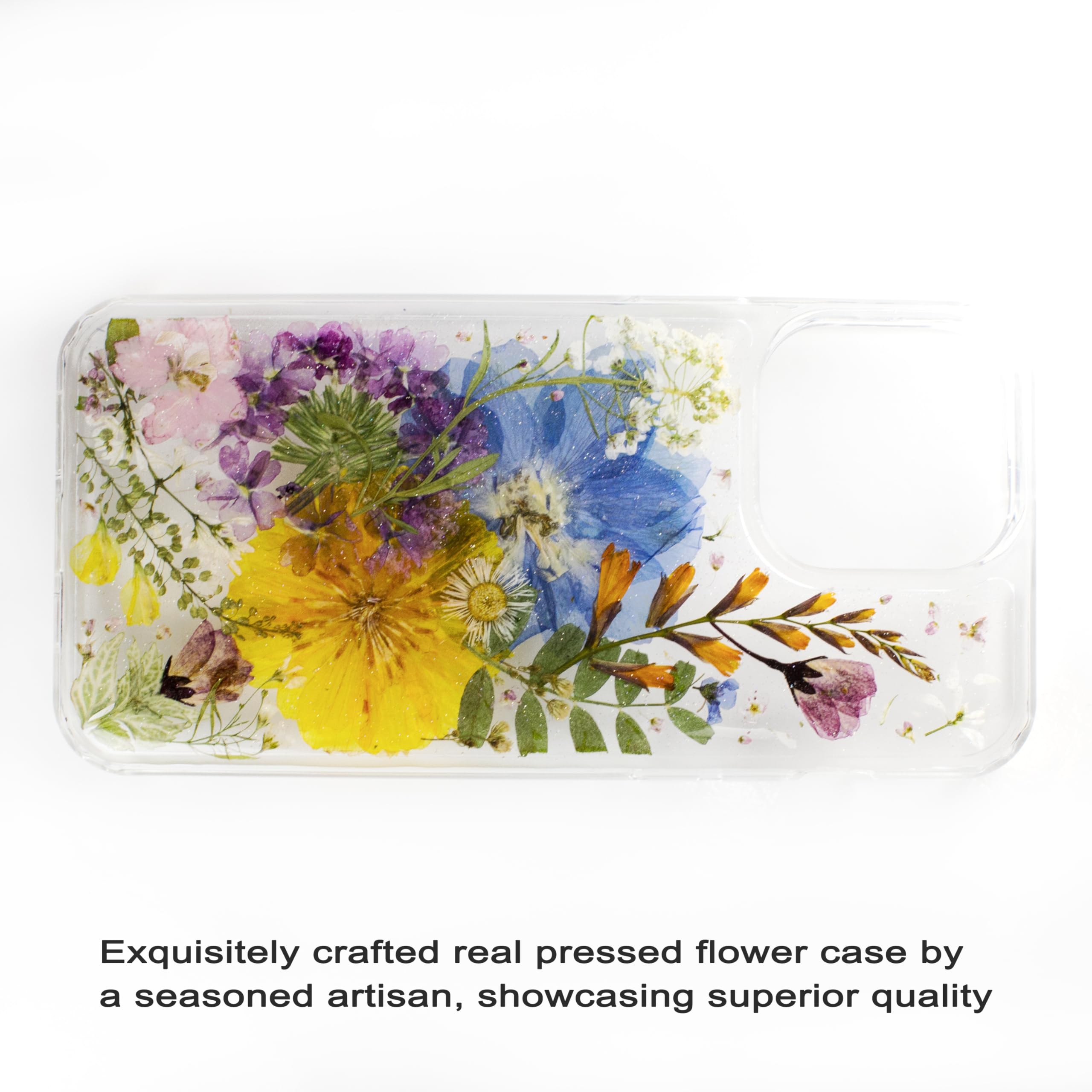 Meadow Unique Pressed flower foral Phone cases cover for Apple Iphone 15 skin cover case, Soft silicone rigid back, hybrid