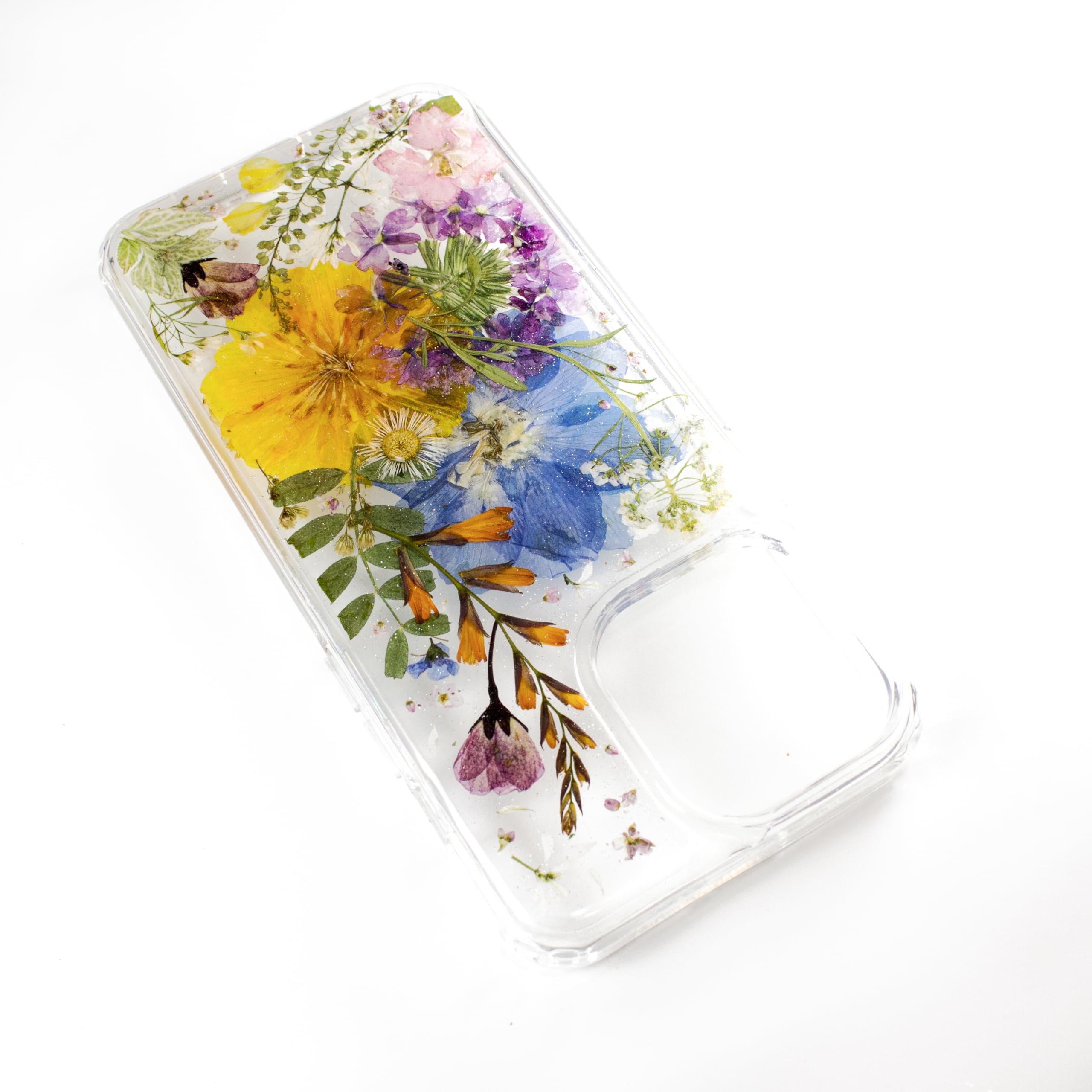 Meadow Unique Pressed flower foral Phone cases cover for Apple Iphone 15 skin cover case, Soft silicone rigid back, hybrid