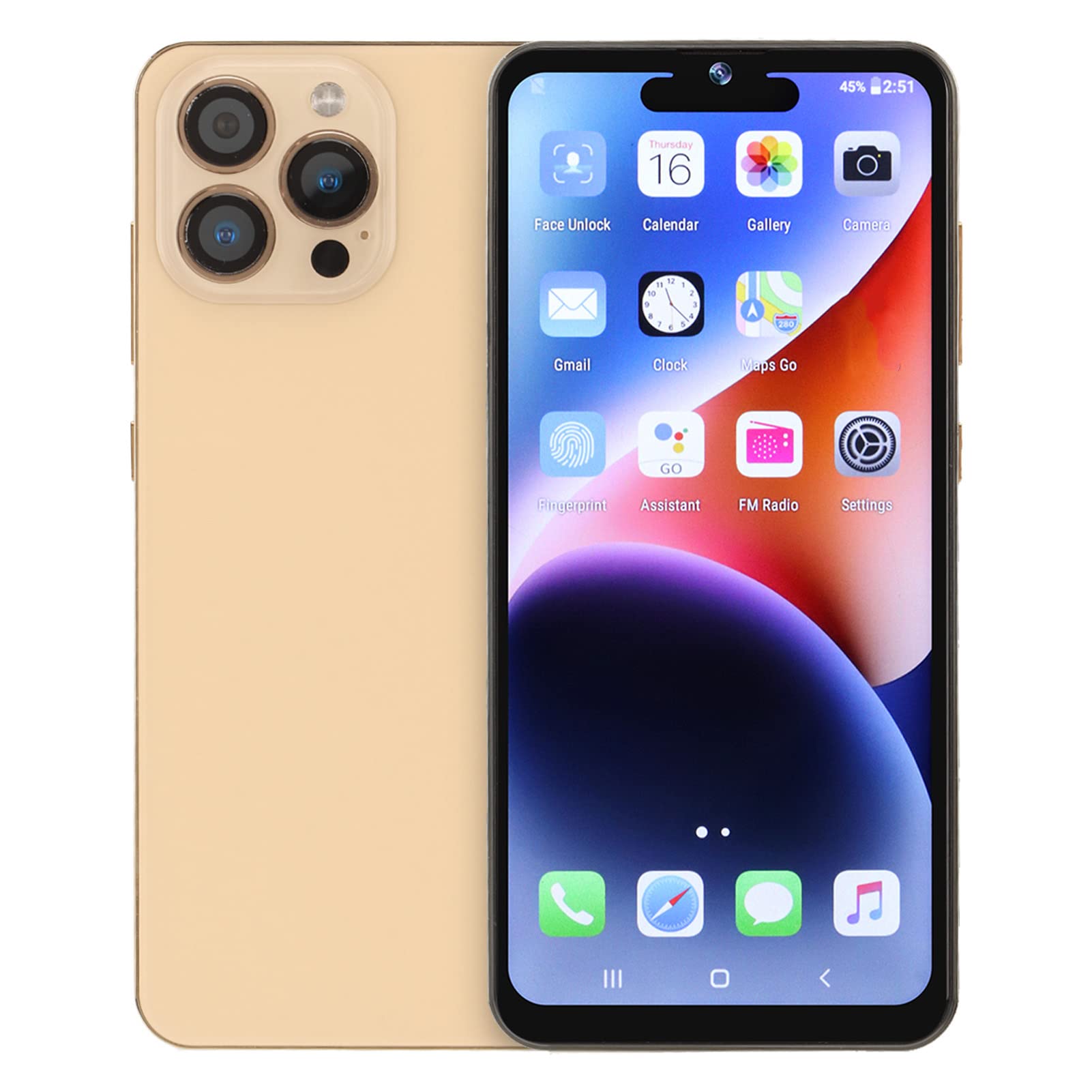 Tangxi i14pro Smartphone, MTK6580, 2.0GHz, 3500mAh Battery, 6.53 Inch HD Screen, 16MP Camera, with AI Battery Management, Face Unlock, GPS, Dual SIM Dual Standby (Gold)