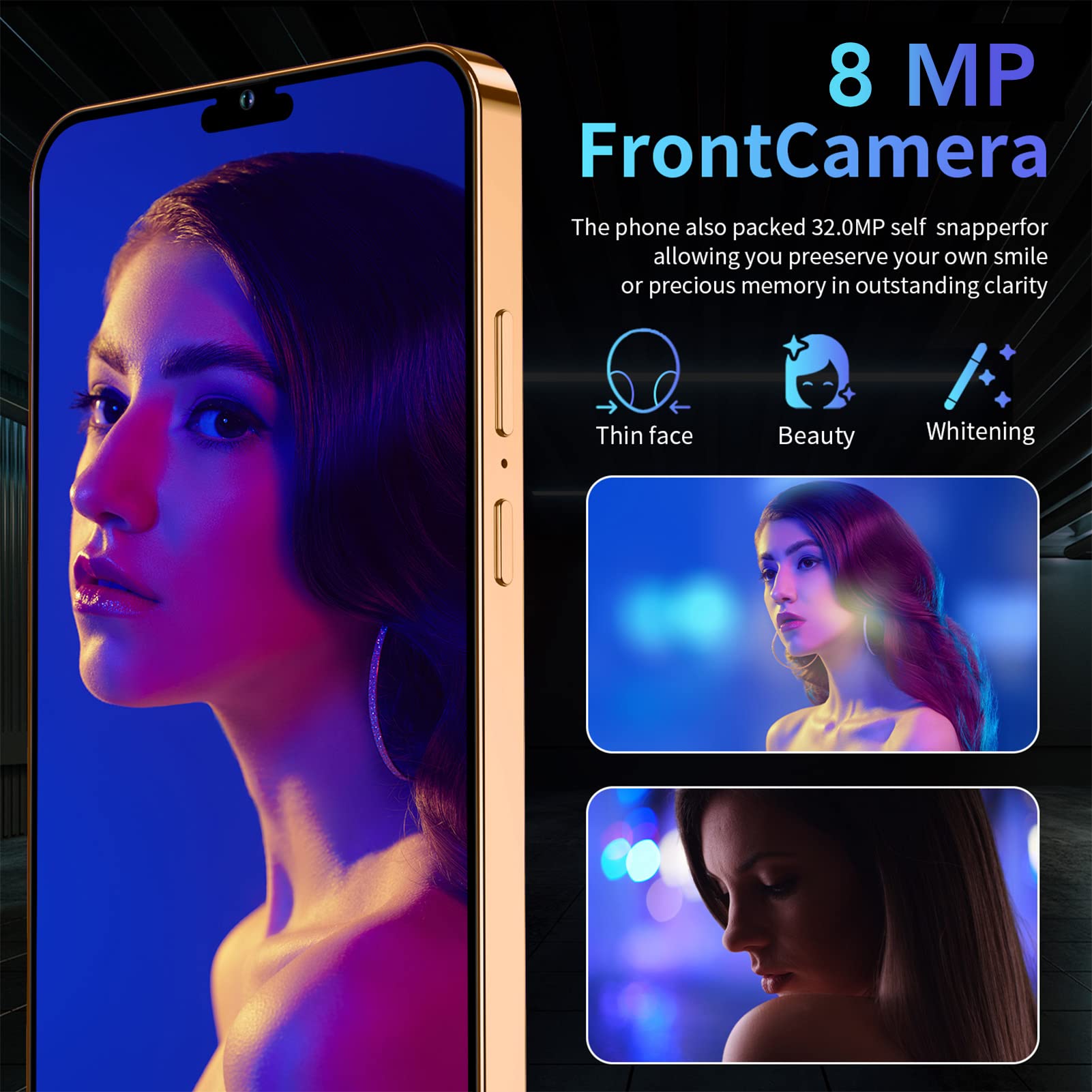 Tangxi i14pro Smartphone, MTK6580, 2.0GHz, 3500mAh Battery, 6.53 Inch HD Screen, 16MP Camera, with AI Battery Management, Face Unlock, GPS, Dual SIM Dual Standby (Gold)