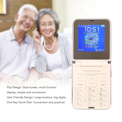 Senior Cellphone 2.6in Big Button Flip Phone 4 SIM Cards Standby for Elderly (Gold)