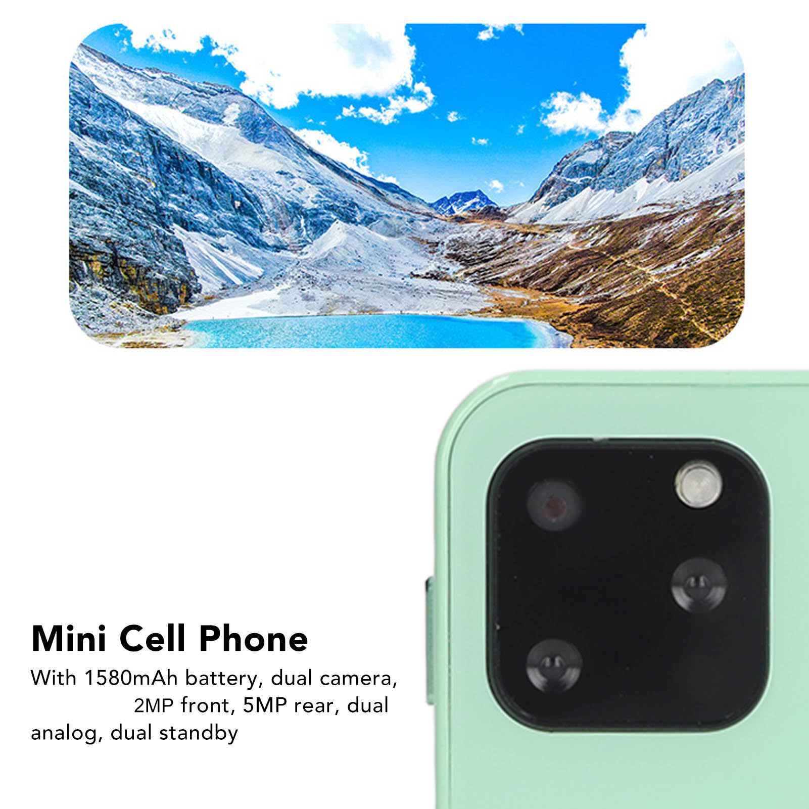 Mini Smartphone WiFi Dual SIM Mobile Phone GPS Portable Quad Core Backup with Protective Cover for Childrens Daily Life (Matcha Green)