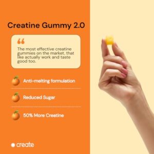 Create Creatine Monohydrate Gummies for Men & Women, Boost Focus, Strength, and Endurance, Anti-Melting Formula, Vegan, Gluten-Free, Non-GMO, 1.5g of Creatine per Gummy (Orange, 90ct)