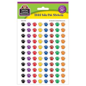 teacher created resources colorful paw prints mini stickers value pack (4742) 3/8 in