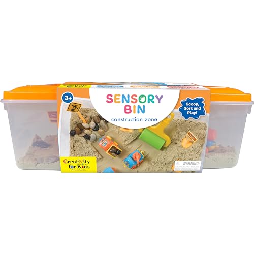 Creativity for Kids Sensory Bin: Construction Zone Playset - Preschool Learning Activities, Excavator Toys for Boys Ages 3-5+, Outdoor Toys and Gifts for Kids