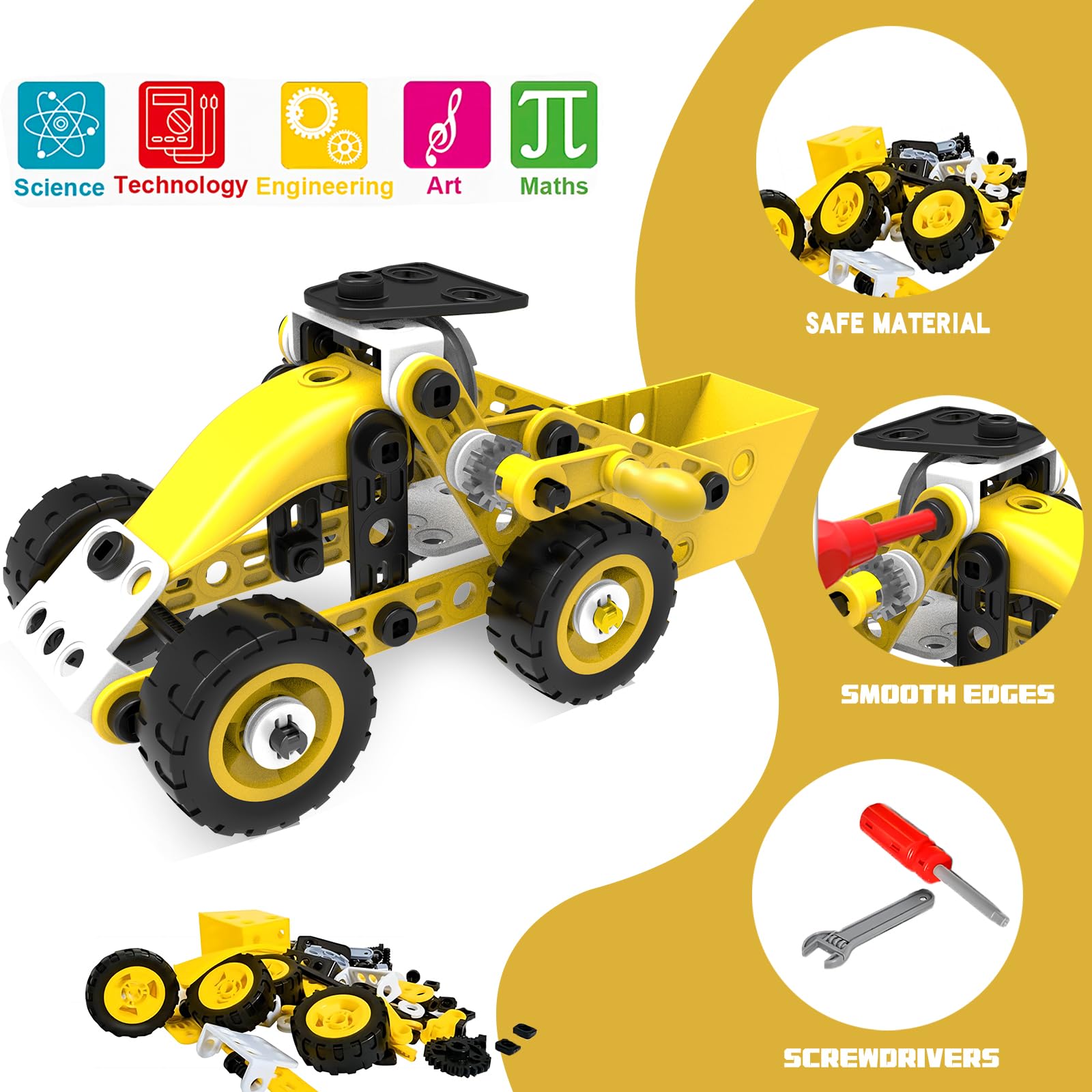 Stem Toys For 5 6 7 8 9+ Year Old Building Block Kit Stem Activities Projects Boy Toys Age 4-8 5-7 6-8 8-10 Creative Set Educational Engineering Excavator Construction Birthday Fun Christmas Idea Gift