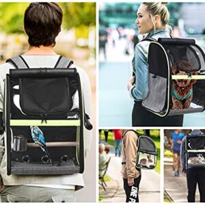 Pecute Bird Carrier Backpack, Parrots Bird Backpack with Visible Window, Adjustable Height Standing Perch, Feeding Cans, Waterproof Pads, Lightweight Foldable Birds Travel Cage for Hiking Camping