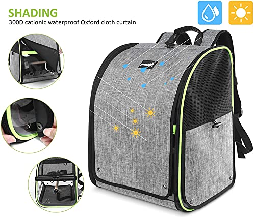 Pecute Bird Carrier Backpack, Parrots Bird Backpack with Visible Window, Adjustable Height Standing Perch, Feeding Cans, Waterproof Pads, Lightweight Foldable Birds Travel Cage for Hiking Camping