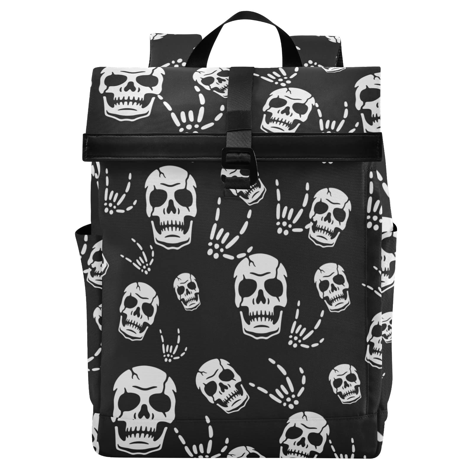 CBBYY Gothic Skeleton Travel Roll Top Backpack for Men, Expandable Waterproof Trendy Laptop Backpack