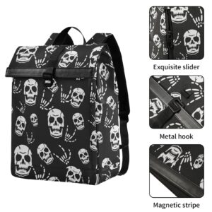 CBBYY Gothic Skeleton Travel Roll Top Backpack for Men, Expandable Waterproof Trendy Laptop Backpack